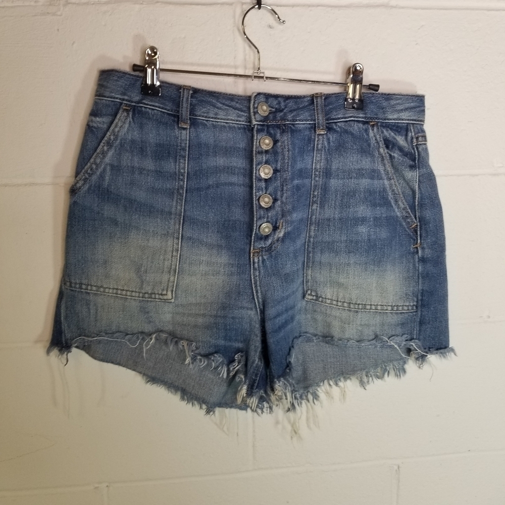 Free People Jesse button fly back cinch cut off jean shorts - Picture 11 of 15